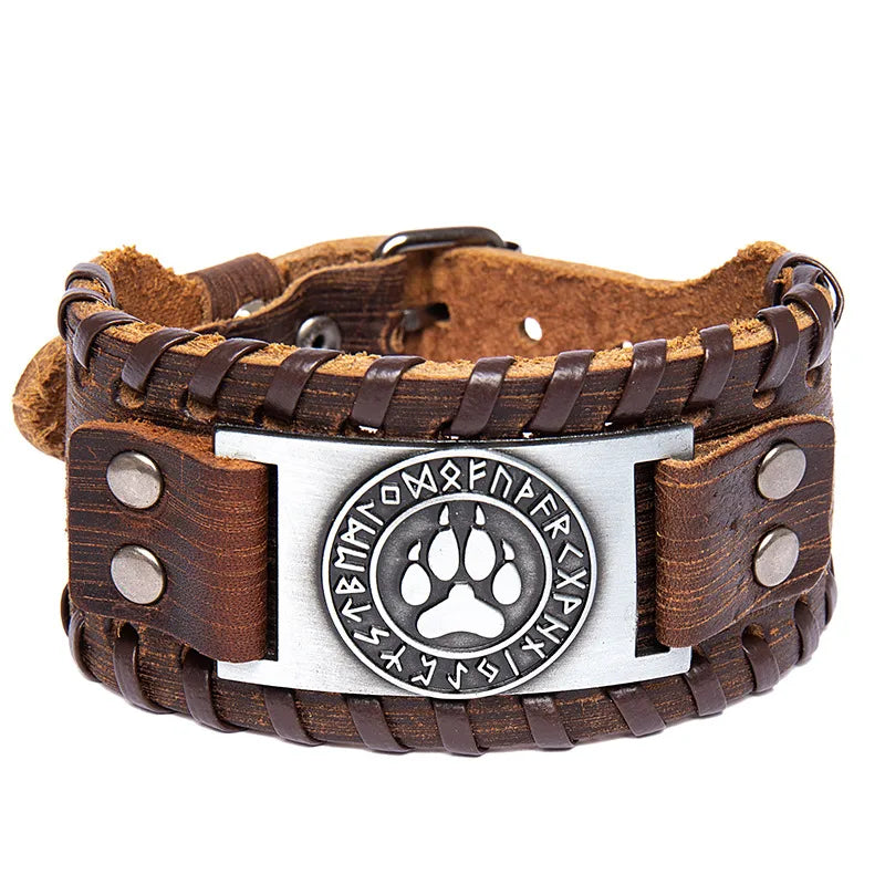 New Arrival Bracelet  Handmade Genuine Leather Bracelet   Double Layer Hand-Shaped Brush Wide Leather Bracelet Bangle