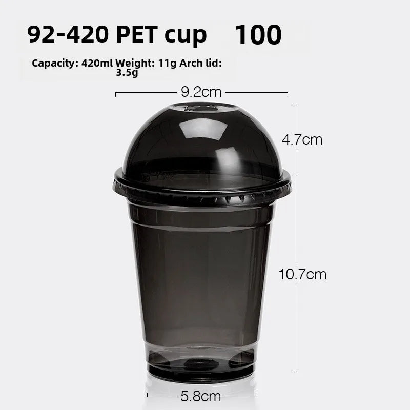 Horn flower disposable cup black plastic ice coffee cup PET cold drink Net red milk tea small black cup with lid