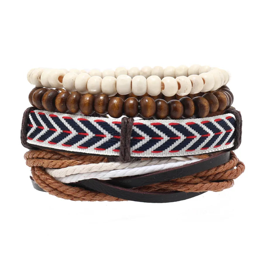 retro geometric pu leather knitting unisex bracelets