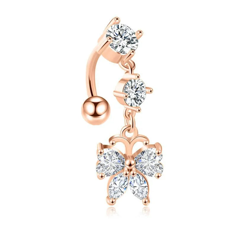 fashion solid color stainless steel inlay artificial gemstones belly ring