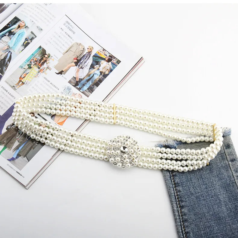 simple style square oval flower plastic beaded inlay rhinestones women's chain belts 1 piece