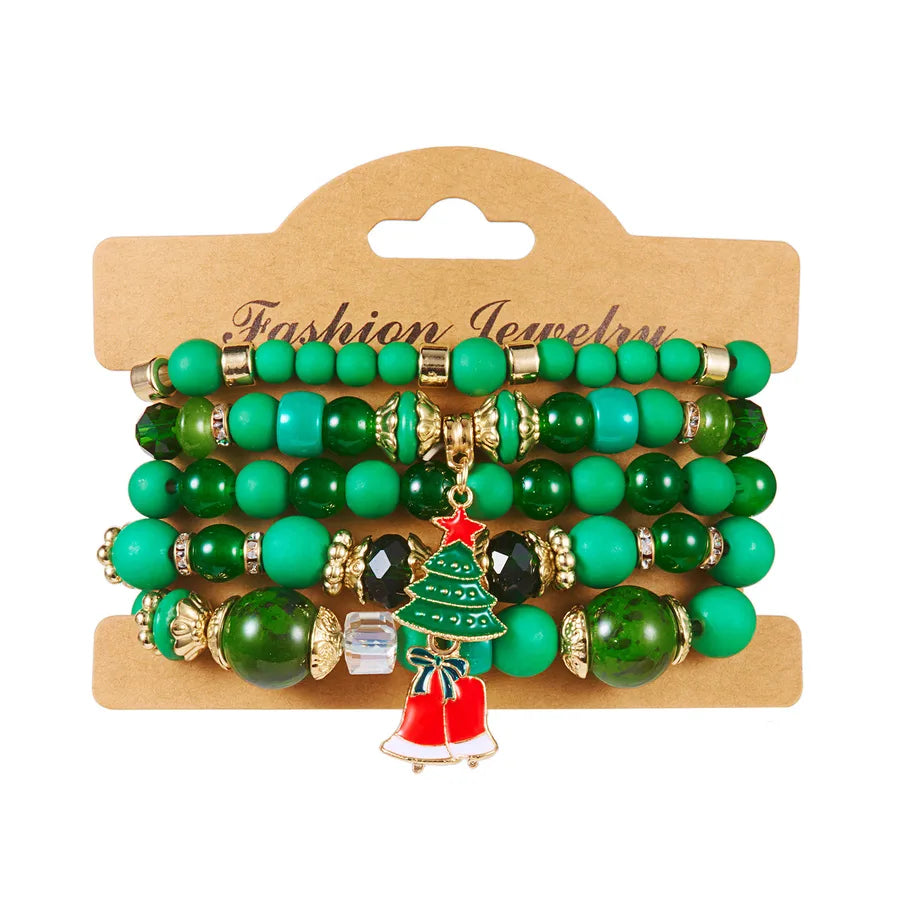 Christmas Theme Acrylic Bracelet Set For Women Elastic Santa Claus And Deer Beads Colorful Holiday Hand Chain Jewelry