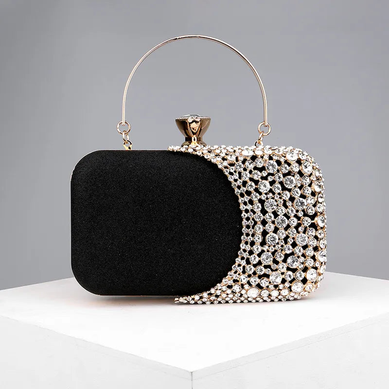 black gold silver pu leather color block rhinestone square evening bags