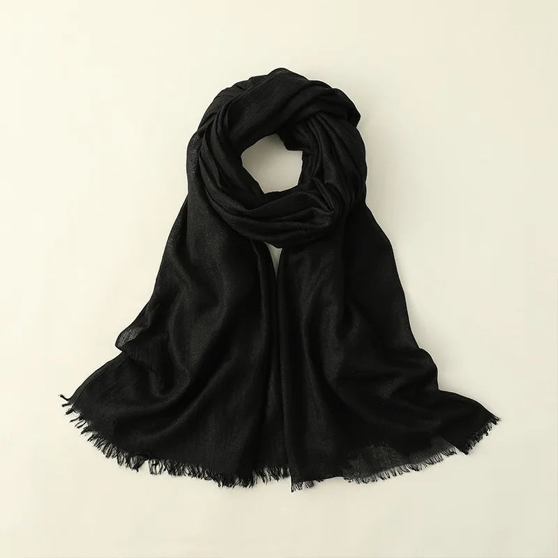 women's elegant solid color cotton silk scarves