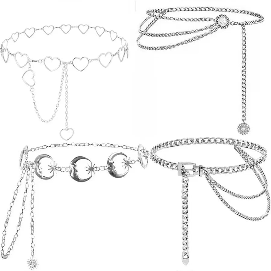 simple hollow chain fashion Metal Moon tassel waist chain female love body chain decoration wholesale