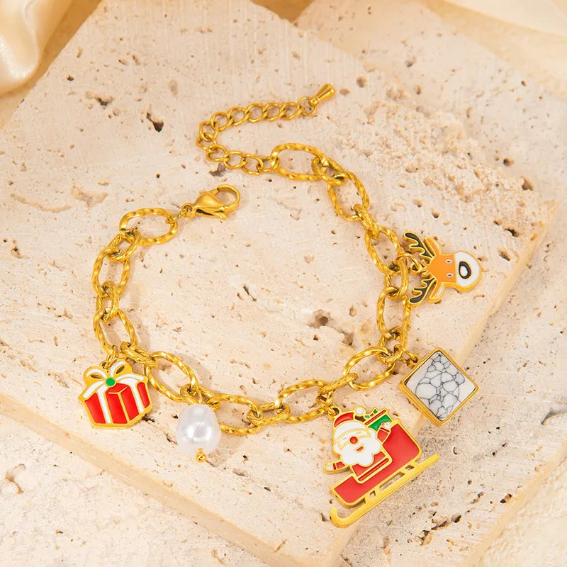 Fashionable Titanium Steel Santa Claus Bracelet With Deer Pendant Cute Christmas Stainless Steel Stylish Hand Jewelry
