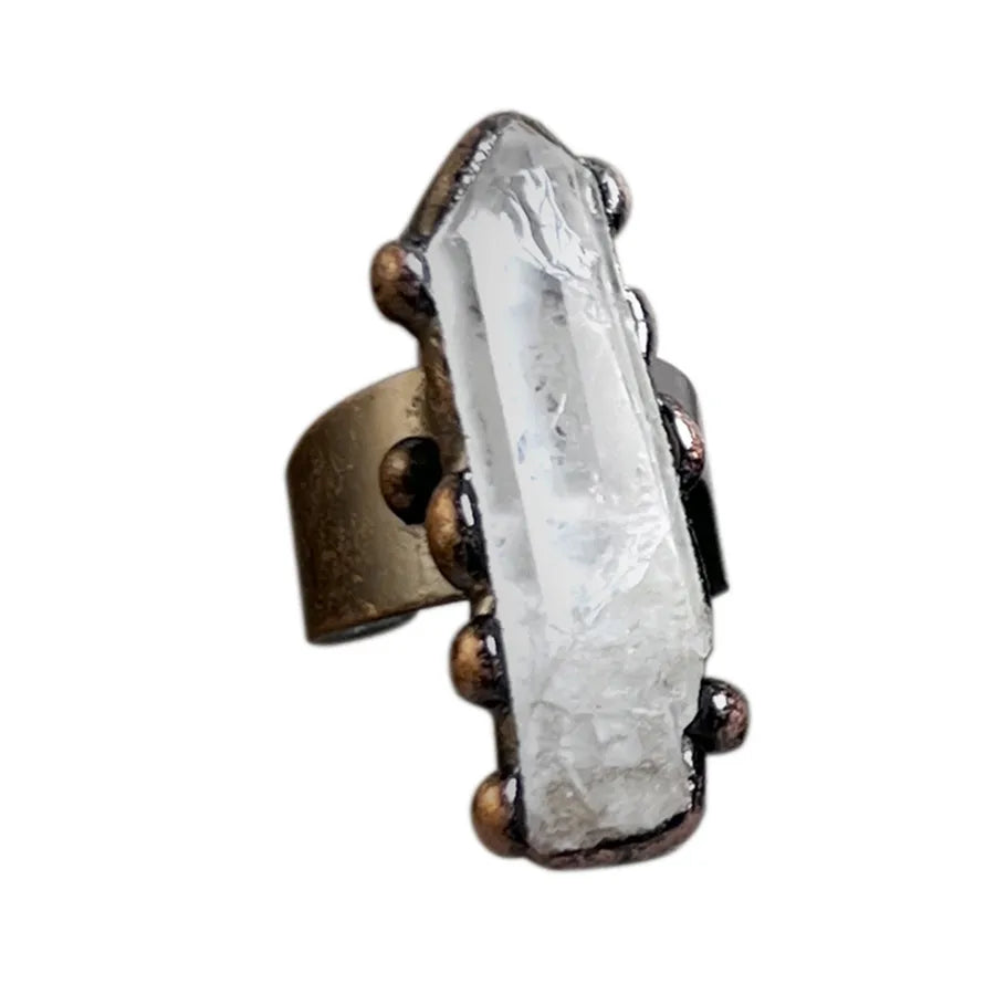 Retro Punk Geometric White crystal Copper Open Rings In Bulk