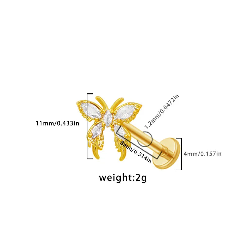 1 Piece Lip Rings Casual Boyfriend Classic Style Butterfly 316 Stainless Steel  Copper Inlay Resin Rhinestones Glass White Gold Plated Gold Plated Lip Rings