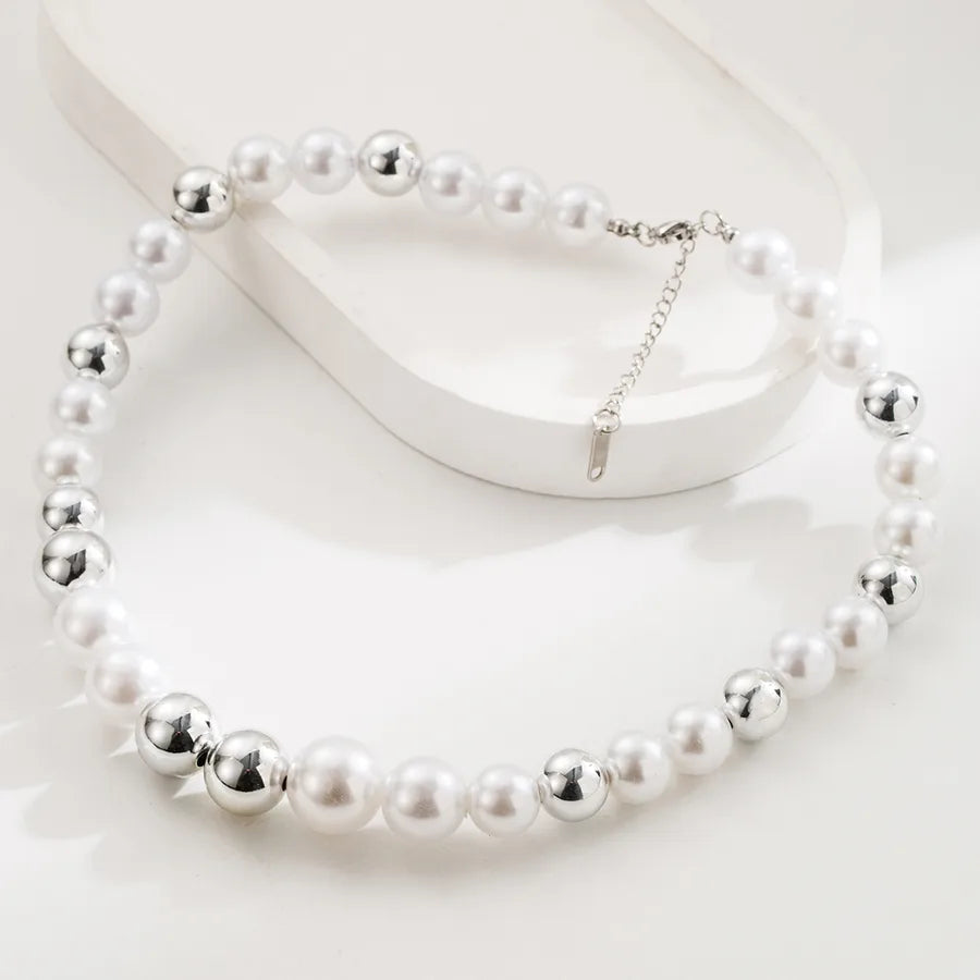 Simple Style Classic Style Geometric 14K Gold Plated Pearl Titanium Steel Beaded Chain Beaded Necklaces Wholesale