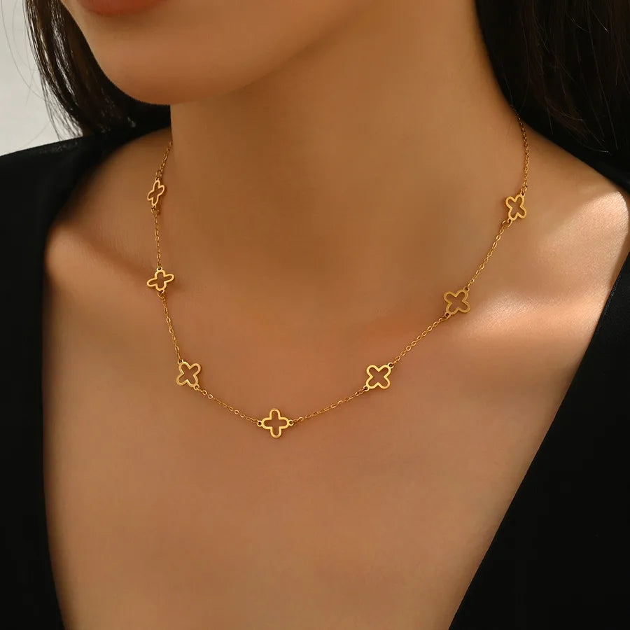 Wholesale Jewelry IG Style French Style Classic Style Four Leaf Clover 201 Stainless Steel O-shaped chain Necklace