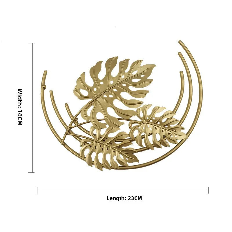 Wrought Iron Wall Decoration  Nordic Entrance Wall Hanging Home Golden Leaf Living Room Sofa Wrought Iron Decoration Pendant