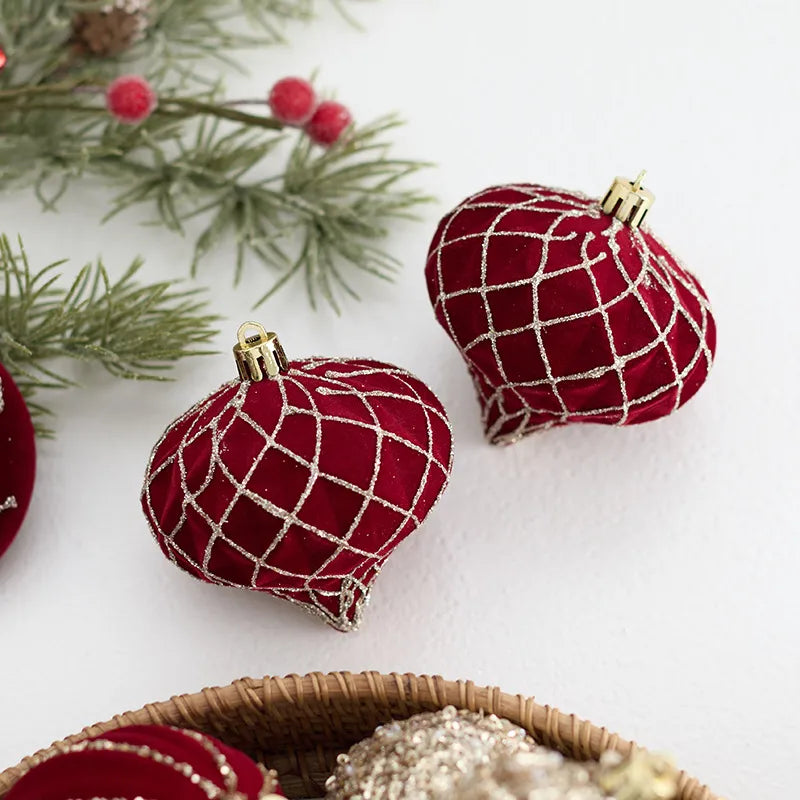 New Christmas Tree Decoration Balls Hanger Dark Red Wine Color Flocking Painted Christmas Balls Irregular Shape PVC Material