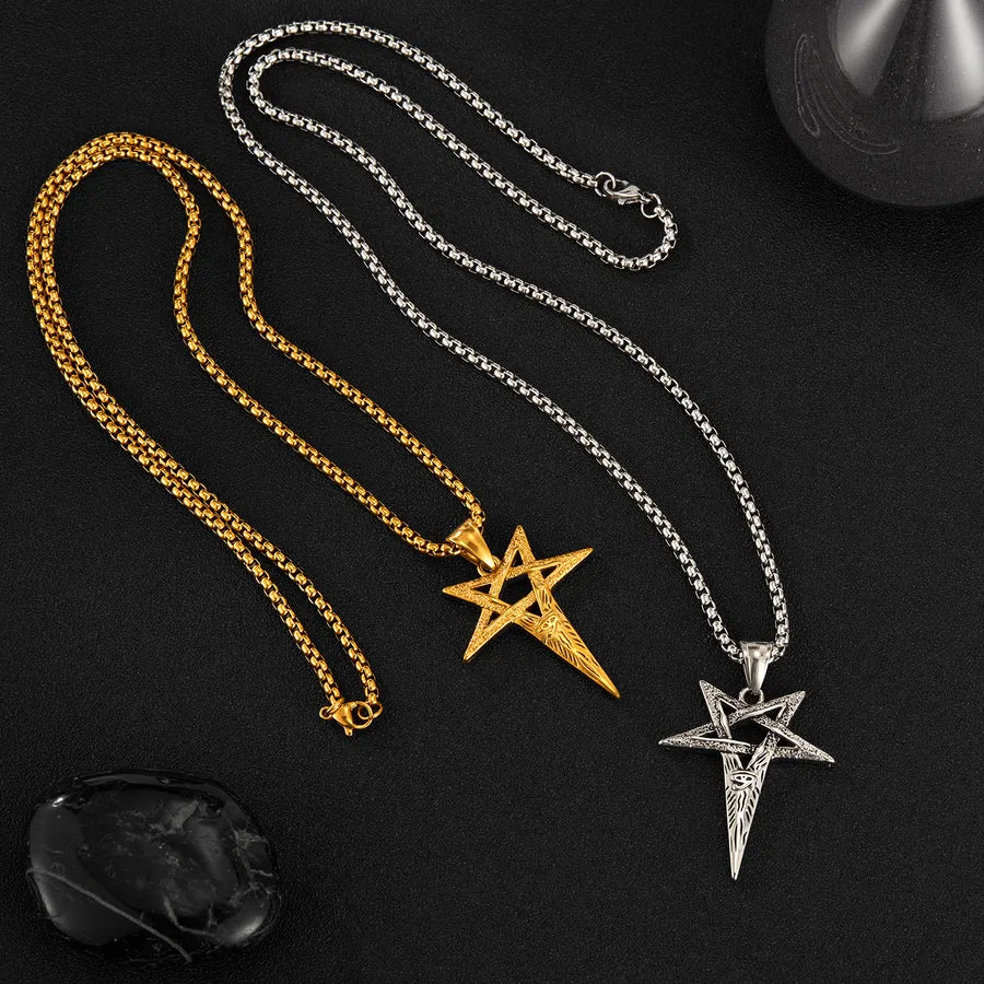 Wholesale Jewelry Hip-Hop Vintage Style Pentagram Eye Of Horus 304 Stainless Steel Pendant Necklace