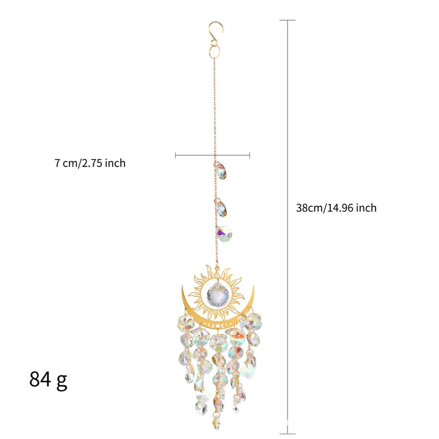 Simple Style Geometric Sun Moon Crystal Suncatcher Wind Chime Wall Art