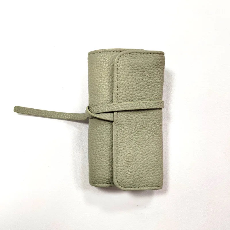Portable Folding Jewelry Storage Bag Women's Convenient Carry-On Earring Ring Jewelry Roll Bag Leather Pure Color Jewelry Box