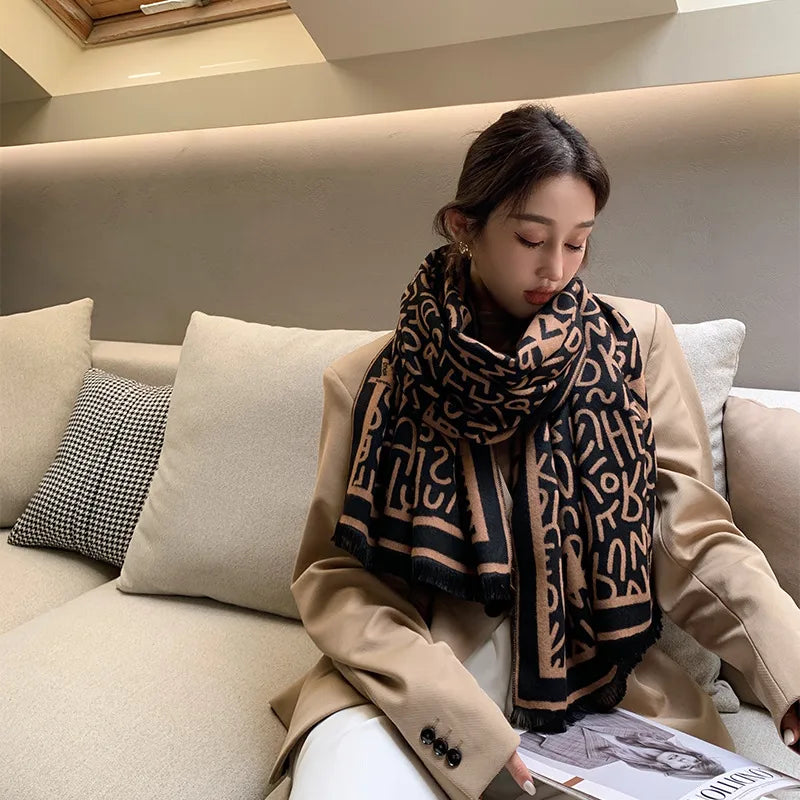 women's lady classic style plaid flower imitation cashmere scarf