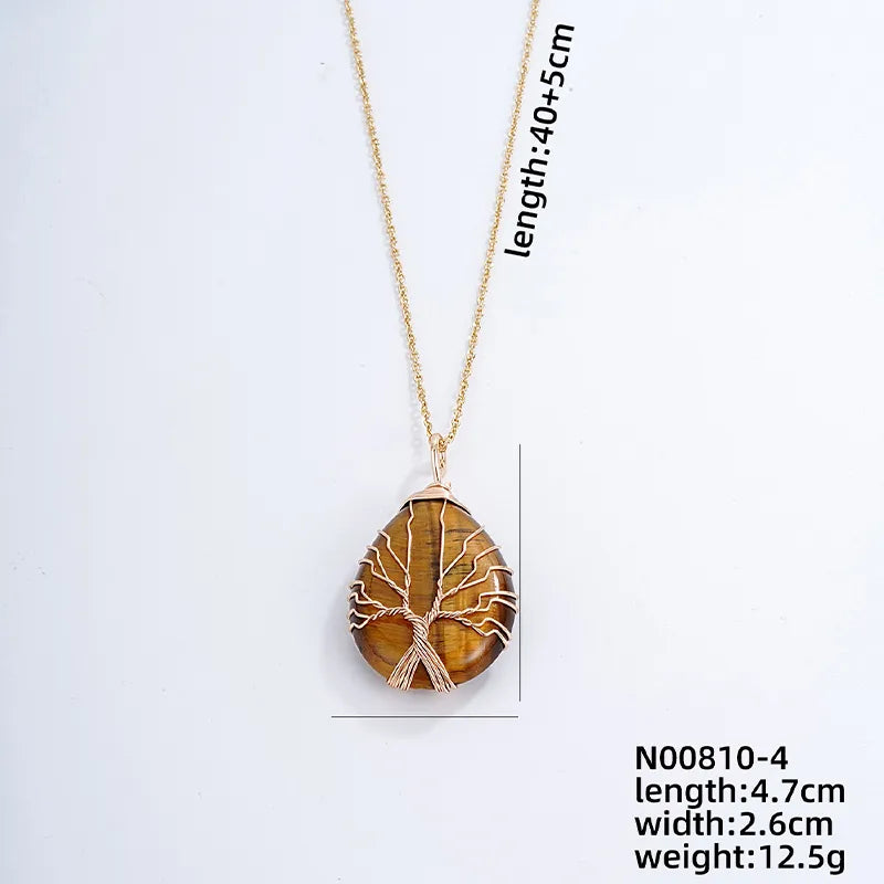 ig style simple style water droplets stainless steel natural stone knitting pendant necklace