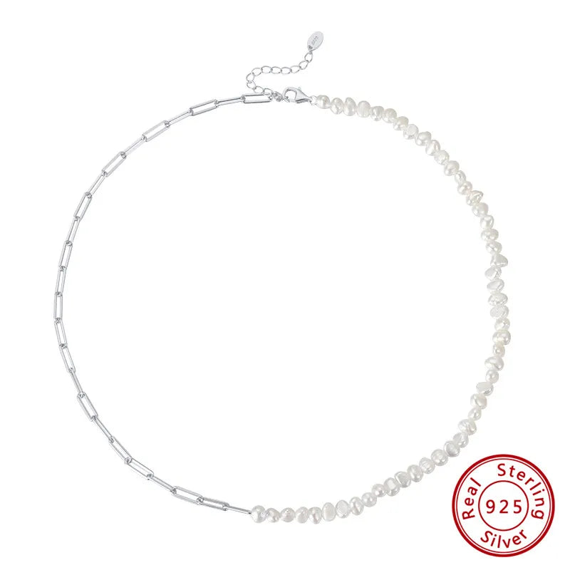 925 Sterling Silver Freshwater Pearl cable chain Plating Geometric Double Layer Necklaces Pendant Necklace Necklace