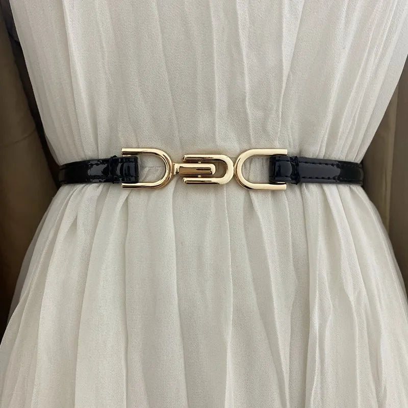sweet solid color pu leather alloy women's leather belts