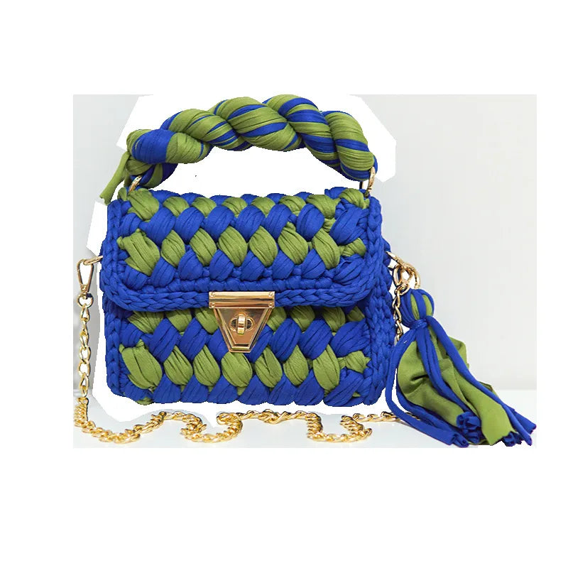 women's polyester color block elegant ethnic style square lock clasp handbag
