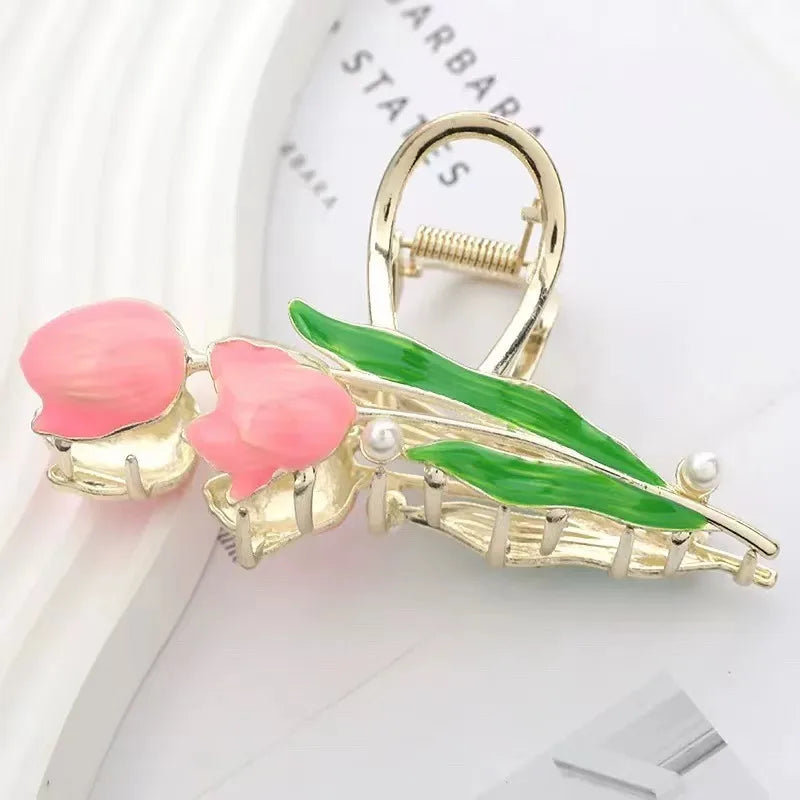 simple style New style sunflower tulip grain imitation pearl alloy inlay rhinestones hair claws