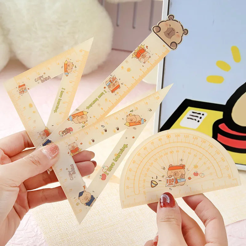 New Cabibala Ruler suit Cartoon Capybara Acrylic Ruler Four-piece Set Student Learning Measuring Supplies