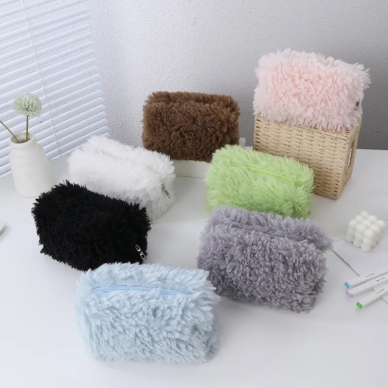 Solid Color Plush School Korean Style Pencil Case