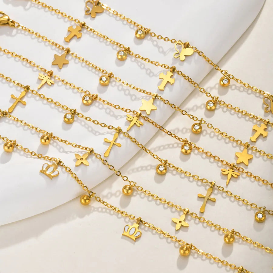Wholesale Jewelry Simple Style Cross Crown 201 Stainless Steel Anklet