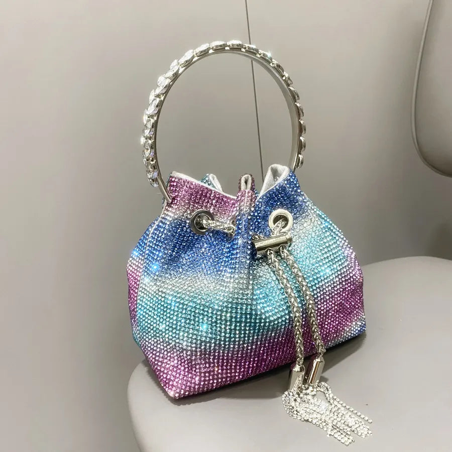 Women's Medium Polyester Color Block Elegant Bucket String Bucket Bag