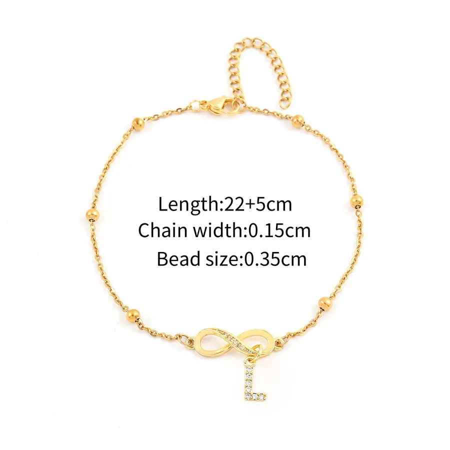 Wholesale Jewelry Simple Style Classic Style Letter Infinity 201 Stainless Steel Copper Zircon Anklet