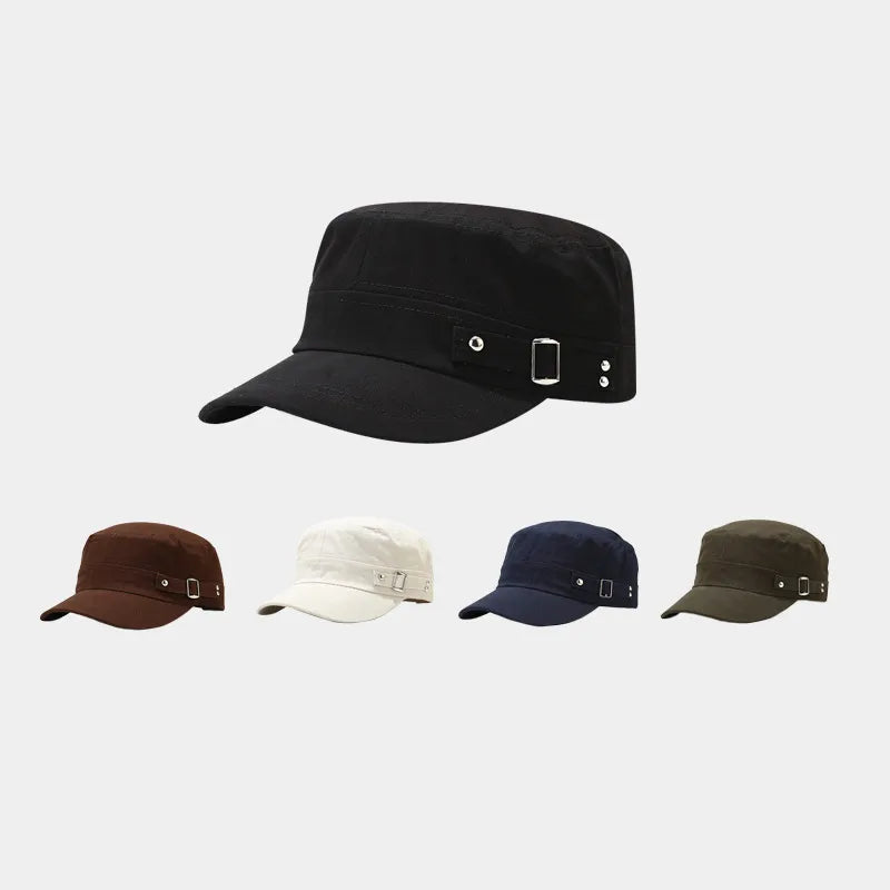 women's retro simple style solid color belt buckle curved eaves ivy cap
