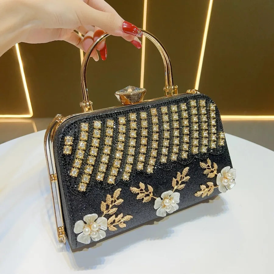 Elegant Evening Clutch Bag Diamond Embellished Square Handbag Women's Fashion Crossbody Bag For Cheongsam And Formal Dresses