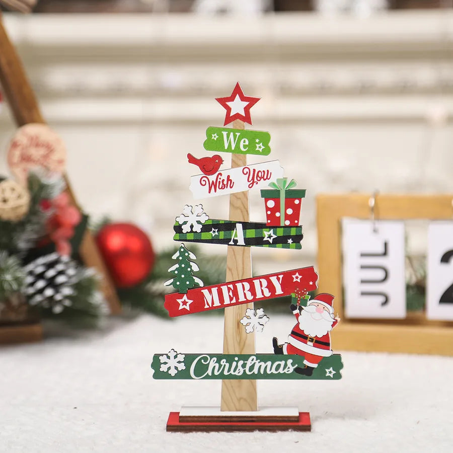 Minguan New Christmas Decorations Mini Desktop Christmas Tree Wooden Ornaments Festive Atmosphere Scene Decoration American Style