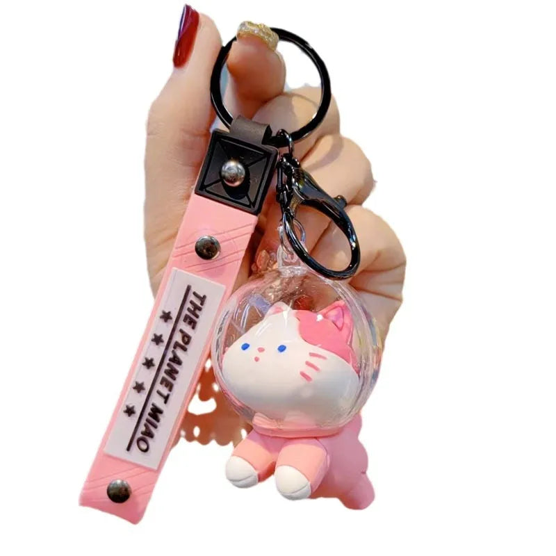 Space Cat Doll Keychain Soft Silicone Astronaut Carabiner Backpack Keychain Cartoon Style Vehicle Keyring Collectible Toy
