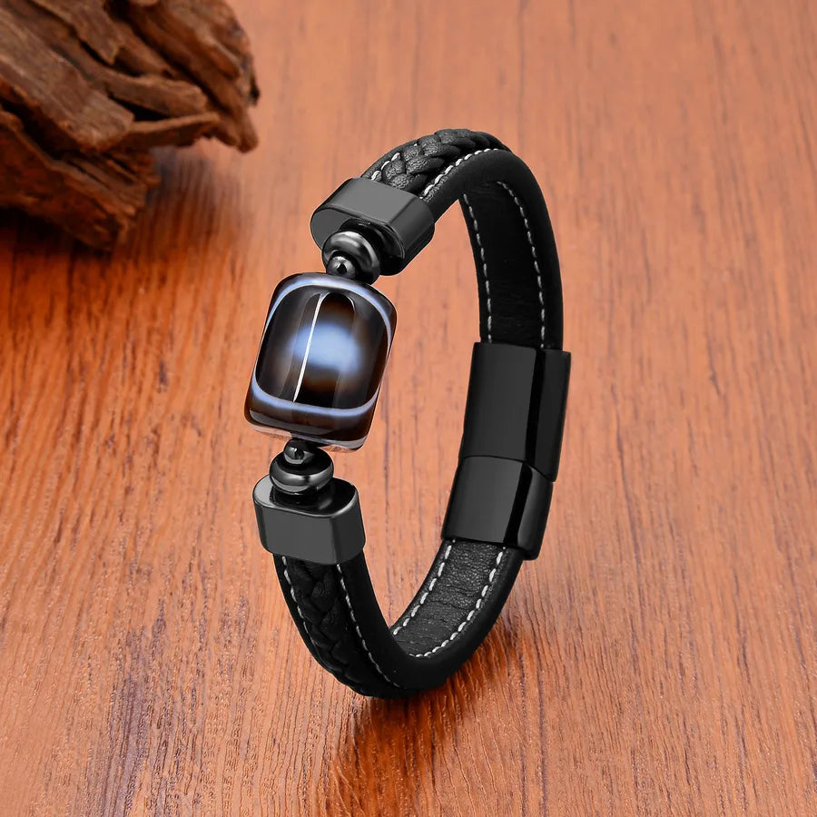 Casual Simple Style Geometric Leather rope Stone Metal Men's Bracelets