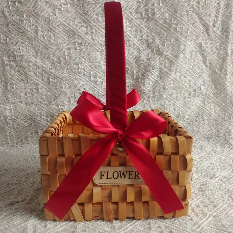 Pastoral Bow Knot Wood Storage Basket