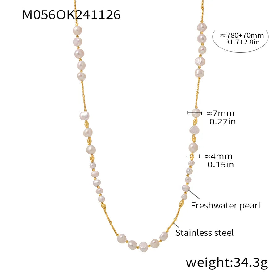 304 Stainless Steel Freshwater Pearl Ion Plating (IP) Plating Geometric Sweater Chain