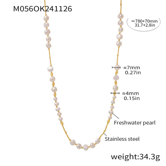 304 Stainless Steel Freshwater Pearl Ion Plating (IP) Plating Geometric Sweater Chain