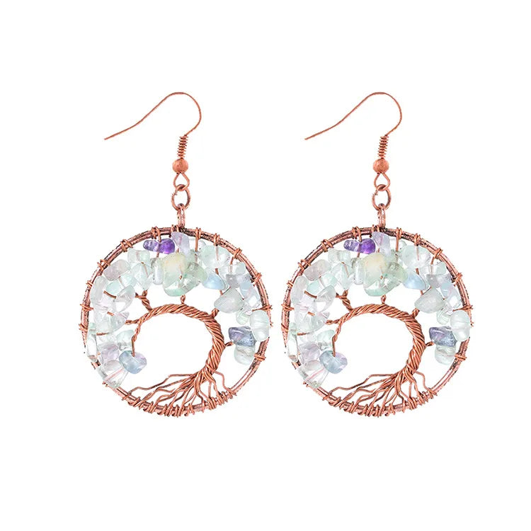 1 pair simple style leaf natural stone copper drop earrings