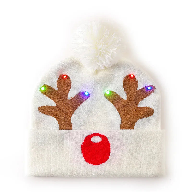 In Stock  Christmas Hat with Light Led Seven-Color Lights Adult Jacquard Hat Woolen Cap Men's and Women's Knitted Hat