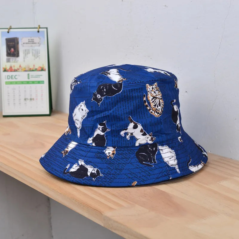 women's cute cat big eaves bucket hat