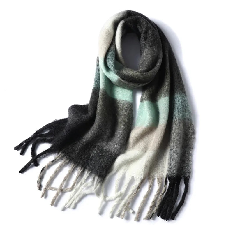 women's casual plaid imitation cashmere tassel scarf