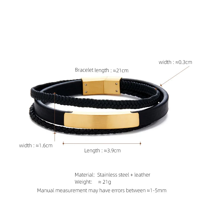 Casual Streetwear Geometric 304 Stainless Steel Pu Leather Braid 18K Gold Plated Men's Bracelets