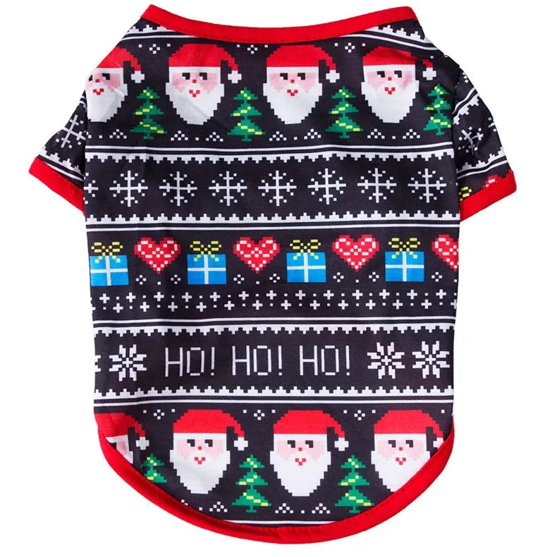 Christmas Theme Thin Print T-Shirt For Cats And Dogs Pet Clothes Polyester Material European Style Snowflake Deer Design