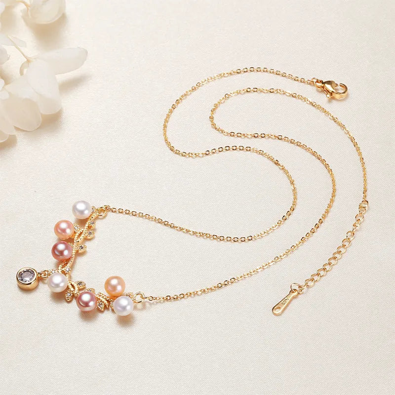 Freshwater Pearl Copper cable chain Geometric Pendant Necklace