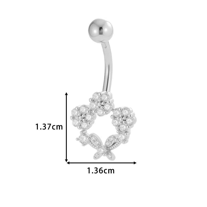 1 Piece Belly Rings IG Style Simple Style Classic Style Cross Flower Butterfly Copper Cross Flowers Butterfly Zircon Belly Rings