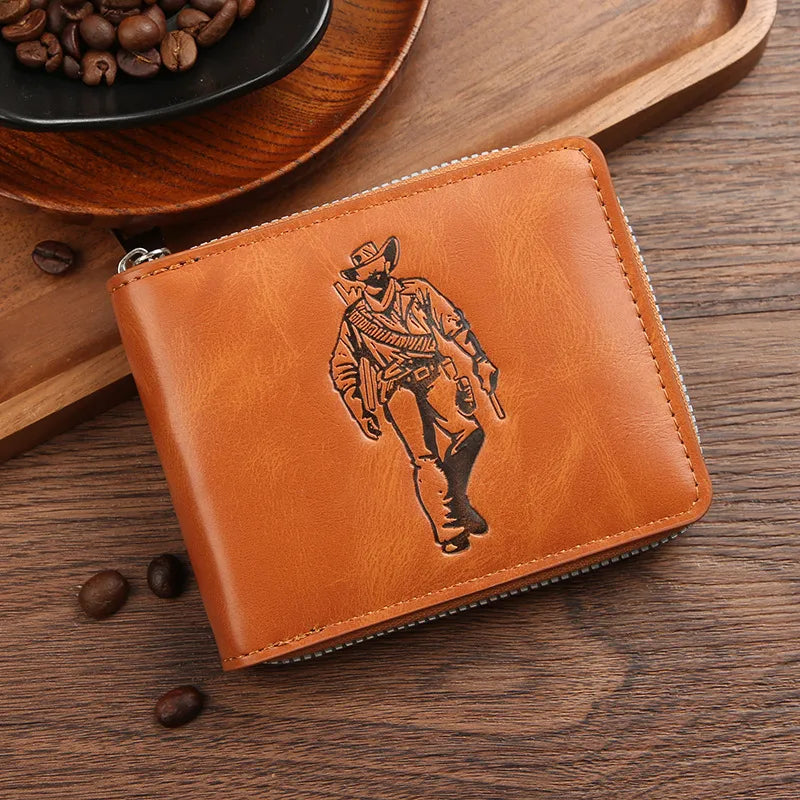 Men's Human Pu Leather Zipper Small Wallets