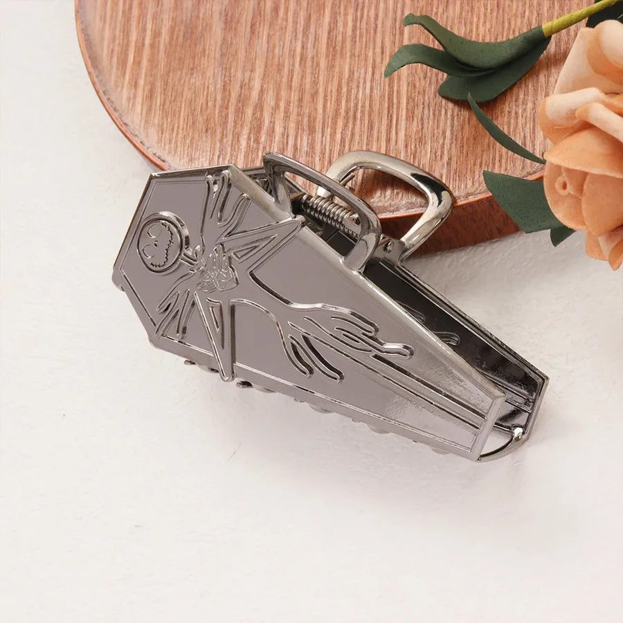Halloween Large Size Skeleton Hair Clip Golden Brunette Claw Clamp Dark Style Headwear For Women And Skeleton Jack