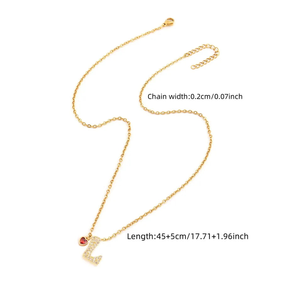 Wholesale Jewelry Elegant Simple Style Classic Style Letter Heart Shape 201 Stainless Steel Artificial Crystal Copper cable chain Pendant Necklace