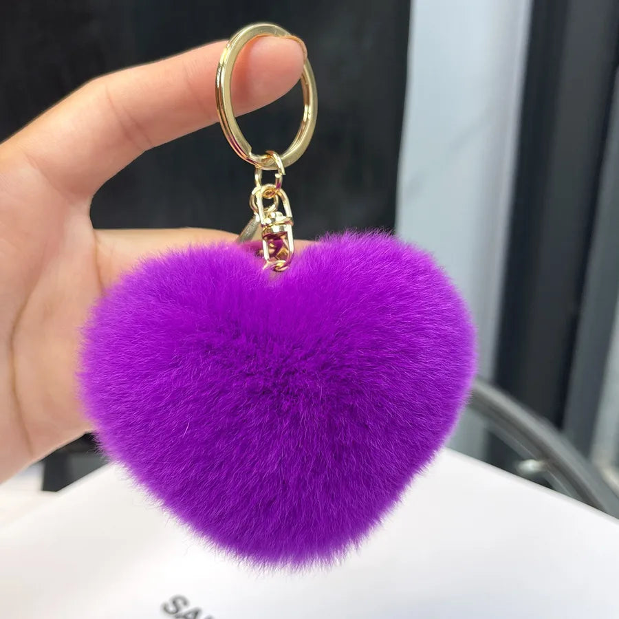 Classic Style Heart Shape Rex rabbit fur Bag Pendant Keychain